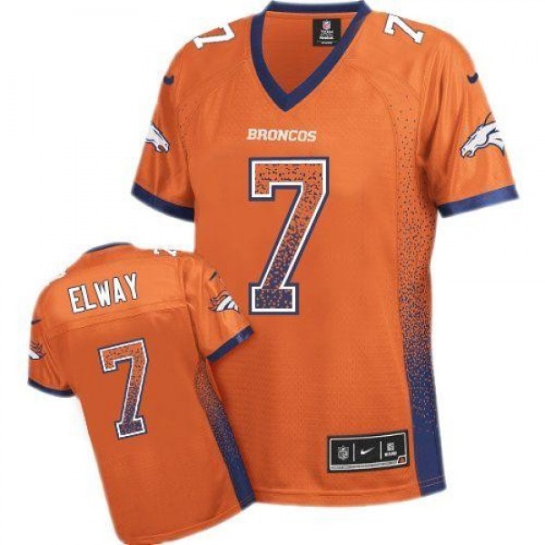 Women's Broncos #7 John Elway Orange Team Color Stitched NFL Elite Drift Jersey