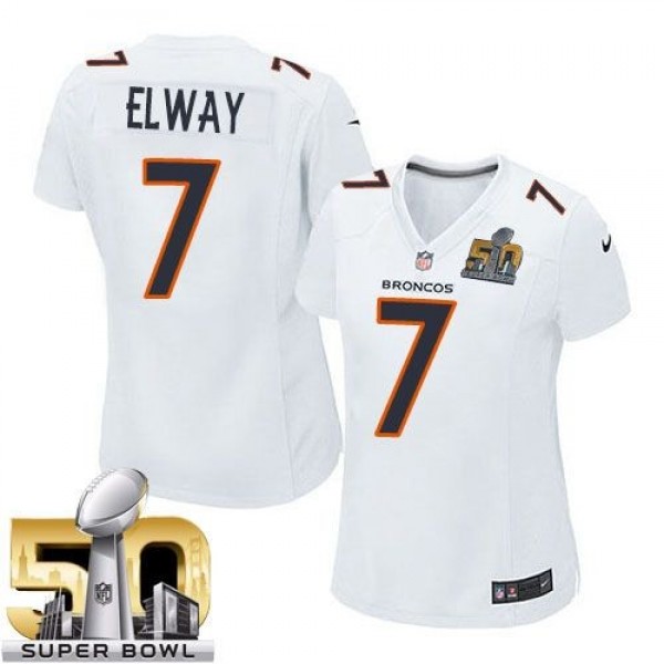 Women's Broncos #7 John Elway White Super Bowl 50 Stitched NFL Game Event Jersey