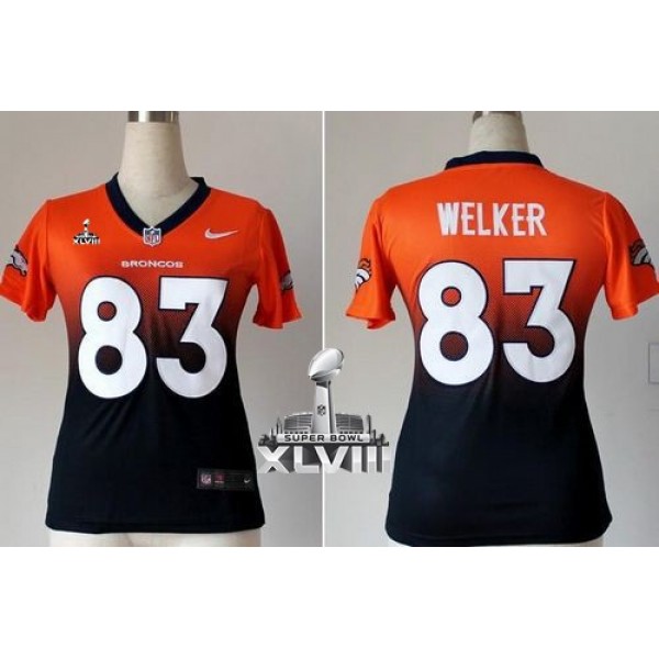 Women's Broncos #83 Wes Welker Orange Blue Super Bowl XLVIII Stitched NFL Elite Fadeaway Jersey