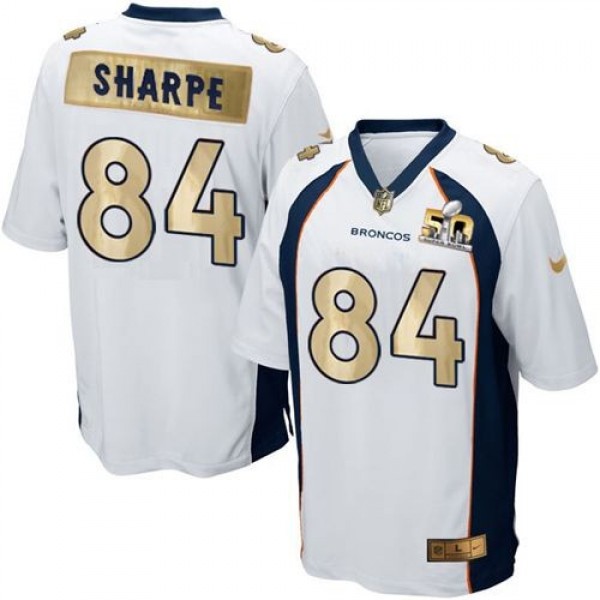 Nike Broncos #84 Shannon Sharpe White Men's Stitched NFL Game Super Bowl 50 Collection Jersey