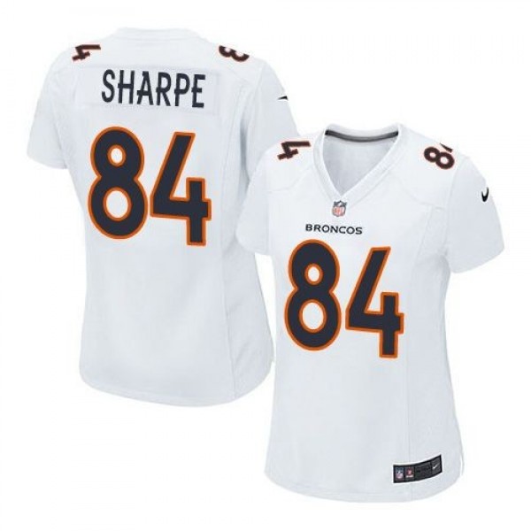 Women's Broncos #84 Shannon Sharpe White Stitched NFL Game Event Jersey