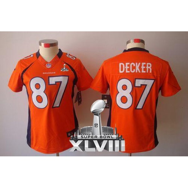 Women's Broncos #87 Eric Decker Orange Team Color Super Bowl XLVIII Stitched NFL Limited Jersey