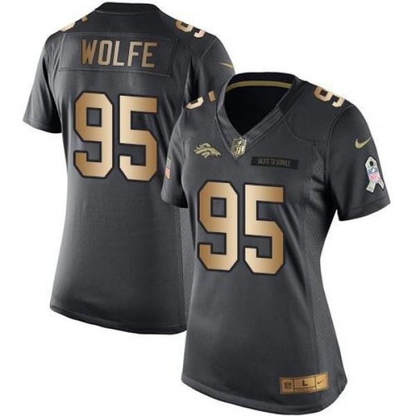 Women's Broncos #95 Derek Wolfe Black Stitched NFL Limited Gold Salute to Service Jersey