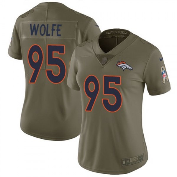 Women's Broncos #95 Derek Wolfe Olive Stitched NFL Limited 2017 Salute to Service Jersey