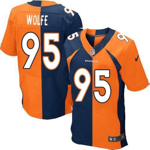 Nike Broncos #95 Derek Wolfe Orange/Navy Blue Men's Stitched NFL Elite Split Jersey