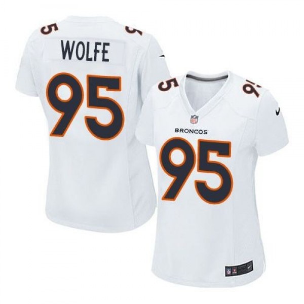Women's Broncos #95 Derek Wolfe White Stitched NFL Game Event Jersey