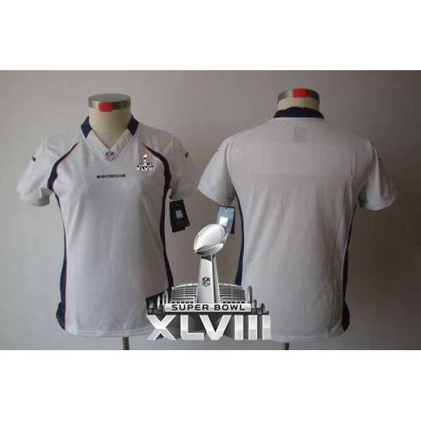 Women's Broncos Blank White Super Bowl XLVIII Stitched NFL Limited Jersey