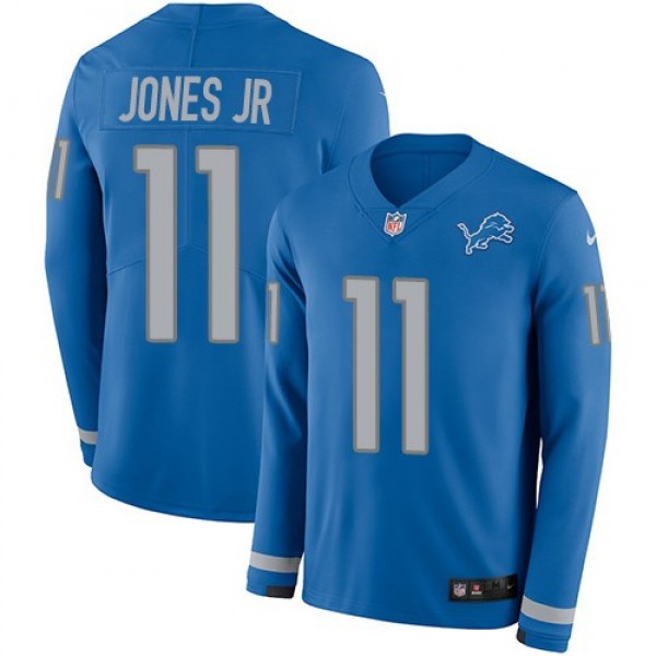 Nike Lions #11 Marvin Jones Jr Blue Team Color Men's Stitched NFL Limited Therma Long Sleeve Jersey