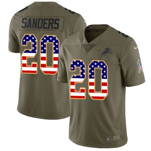 Nike Lions #20 Barry Sanders Olive/USA Flag Men's Stitched NFL Limited 2017 Salute To Service Jersey