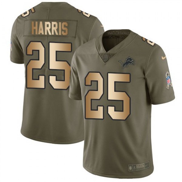 Nike Lions #25 Will Harris Olive/Gold Men's Stitched NFL Limited 2017 Salute To Service Jersey