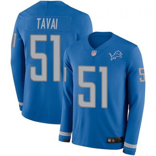 Nike Lions #51 Jahlani Tavai Blue Team Color Men's Stitched NFL Limited Therma Long Sleeve Jersey
