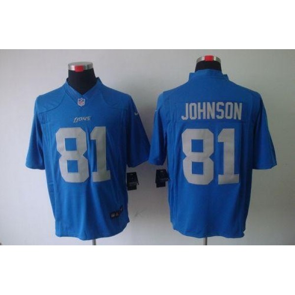 Nike Lions #81 Calvin Johnson Blue Alternate Throwback Men's Stitched NFL Limited Jersey