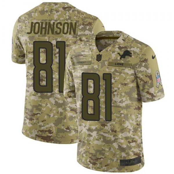 Nike Lions #81 Calvin Johnson Camo Men's Stitched NFL Limited 2018 Salute To Service Jersey