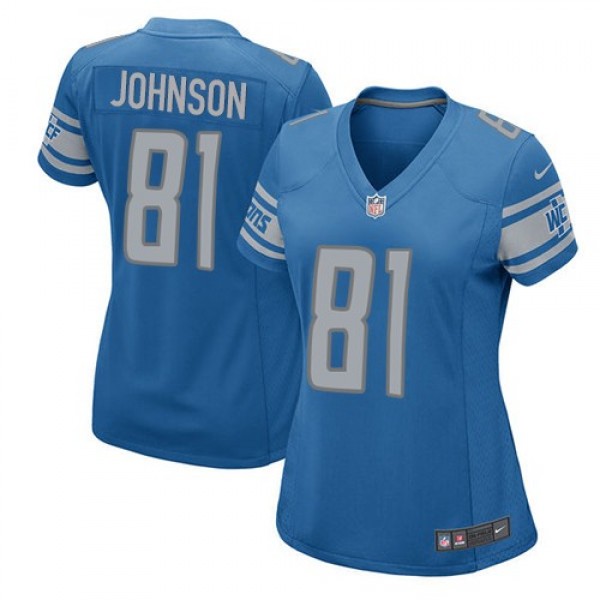 Women's Lions #81 Calvin Johnson Light Blue Team Color Stitched NFL Elite Jersey