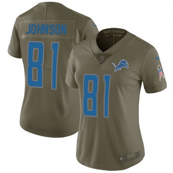 Women's Lions #81 Calvin Johnson Olive Stitched NFL Limited 2017 Salute to Service Jersey