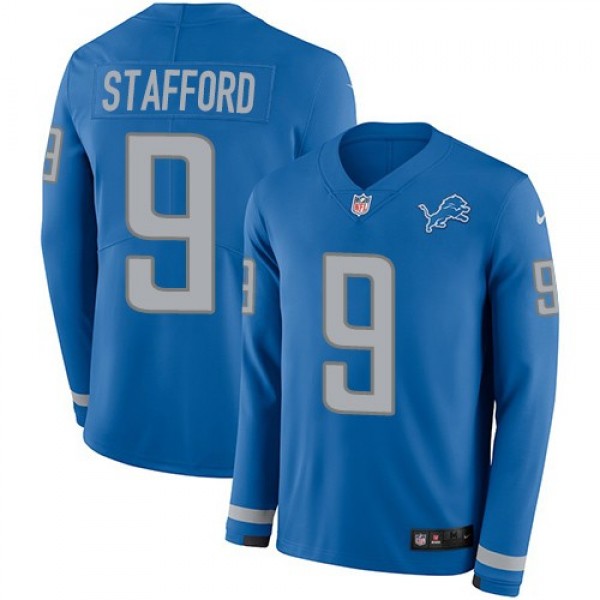 Nike Lions #9 Matthew Stafford Blue Team Color Men's Stitched NFL Limited Therma Long Sleeve Jersey