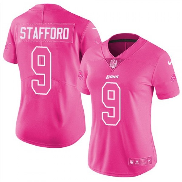 Women's Lions #9 Matthew Stafford Pink Stitched NFL Limited Rush Jersey