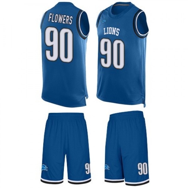 Nike Lions #90 Trey Flowers Blue Team Color Men's Stitched NFL Limited Tank Top Suit Jersey