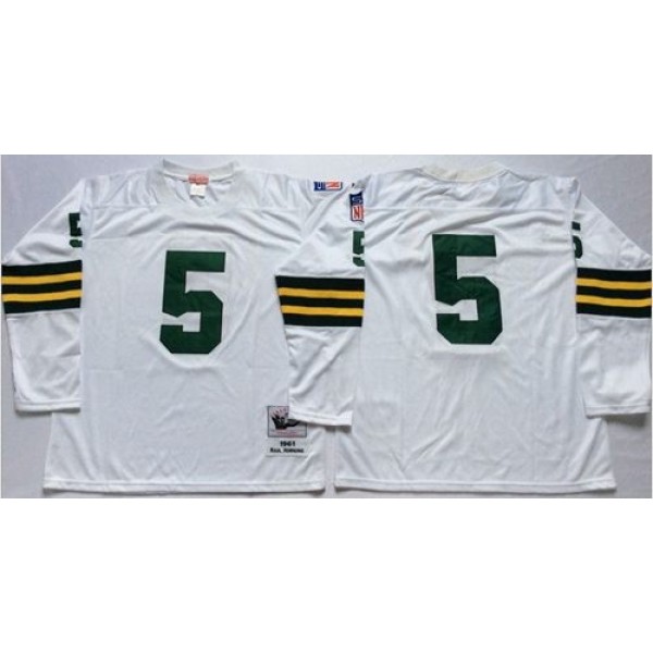 Mitchell And Ness 1961 Packers #5 Paul Hornung White Throwback Stitched NFL Jersey