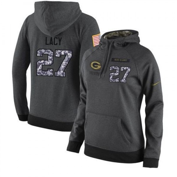 Women's NFL Green Bay Packers #27 Eddie Lacy Stitched Black Anthracite Salute to Service Player Hoodie Jersey
