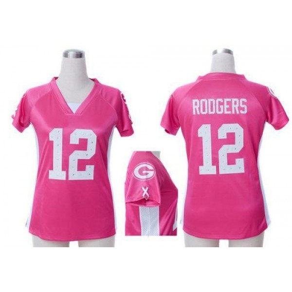Women's Packers #12 Aaron Rodgers Pink Draft Him Name Number Top Stitched NFL Elite Jersey