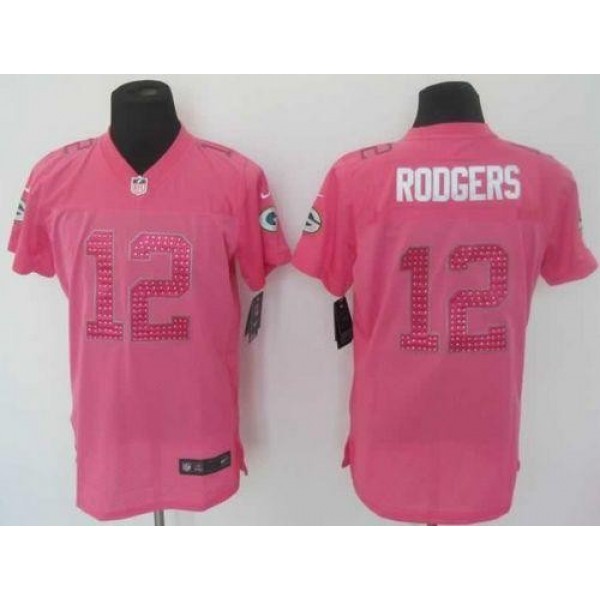 Women's Packers #12 Aaron Rodgers Pink Sweetheart Stitched NFL Elite Jersey