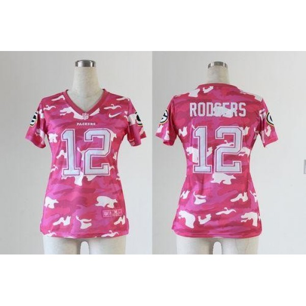 Women's Packers #12 Aaron Rodgers Pink Stitched NFL Elite Camo Jersey