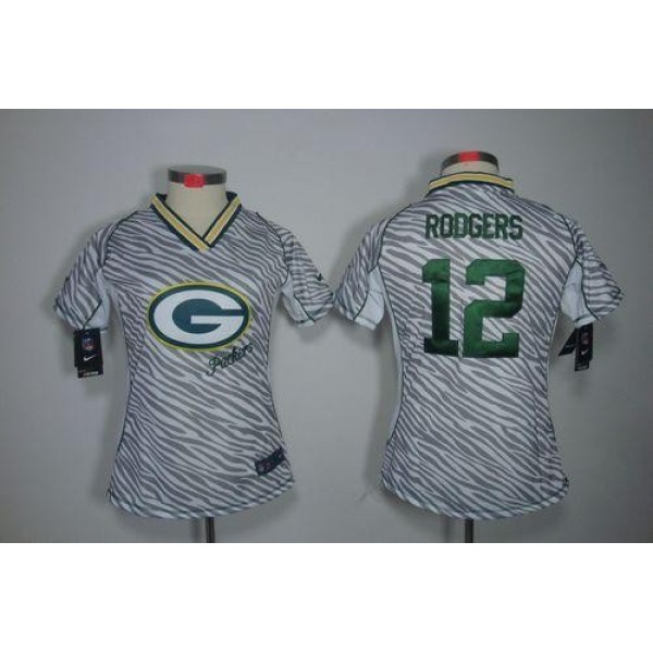 Women's Packers #12 Aaron Rodgers Zebra Stitched NFL Elite Jersey