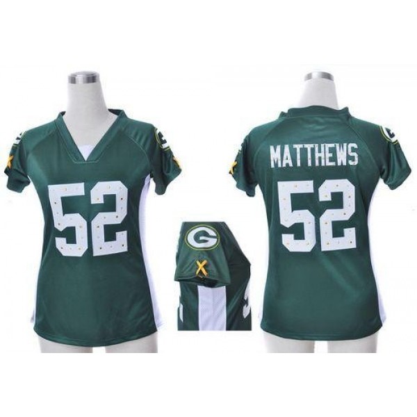 Women's Packers #52 Clay Matthews Green Team Color Draft Him Name Number Top Stitched NFL Elite Jersey