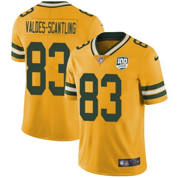 Nike Packers #83 Marquez Valdes-Scantling Yellow Men's 100th Season Stitched NFL Limited Rush Jersey