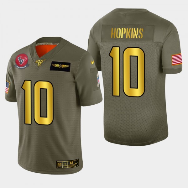 Nike Texans #10 DeAndre Hopkins Men's Olive Gold 2019 Salute to Service NFL 100 Limited Jersey