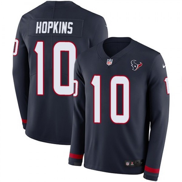 Nike Texans #10 DeAndre Hopkins Navy Blue Team Color Men's Stitched NFL Limited Therma Long Sleeve Jersey
