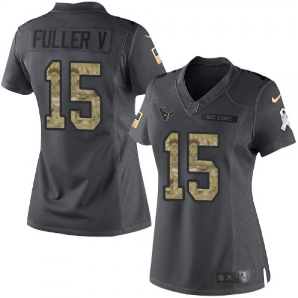 Women's Texans #15 Will Fuller V Black Stitched NFL Limited 2016 Salute to Service Jersey