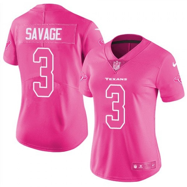 Women's Texans #3 Tom Savage Pink Stitched NFL Limited Rush Jersey