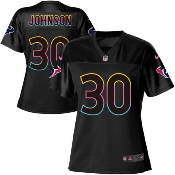 Women's Texans #30 Kevin Johnson Black NFL Game Jersey