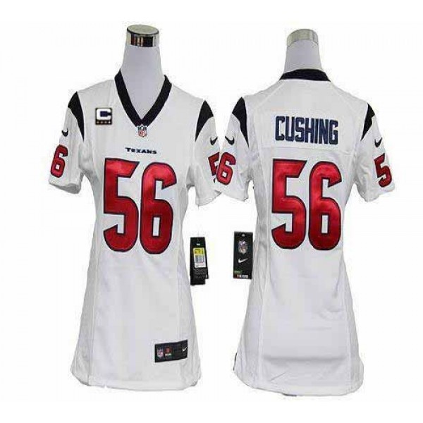 Women's Texans #56 Brian Cushing White With C Patch Stitched NFL Elite Jersey
