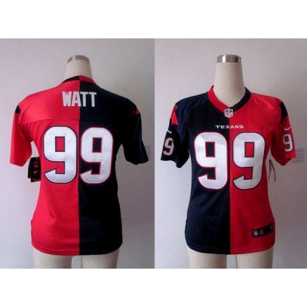 Women's Texans #99 JJ Watt Navy Blue Red Stitched NFL Elite Split Jersey