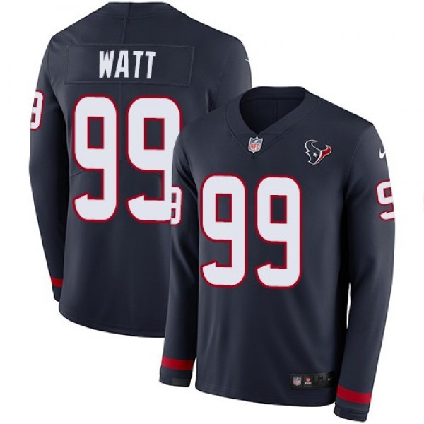 Nike Texans #99 J.J. Watt Navy Blue Team Color Men's Stitched NFL Limited Therma Long Sleeve Jersey
