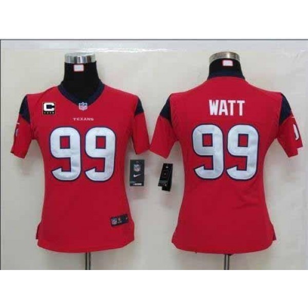 Women's Texans #99 JJ Watt Red Alternate With C Patch Stitched NFL Elite Jersey