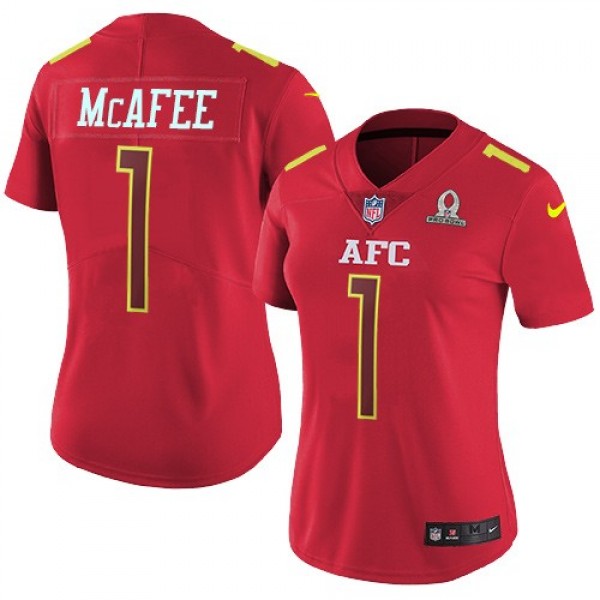 Women's Colts #1 Pat McAfee Red Stitched NFL Limited AFC 2017 Pro Bowl Jersey