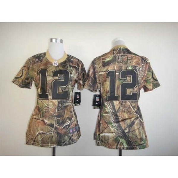 Women's Colts #12 Andrew Luck Camo Stitched NFL Realtree Elite Jersey