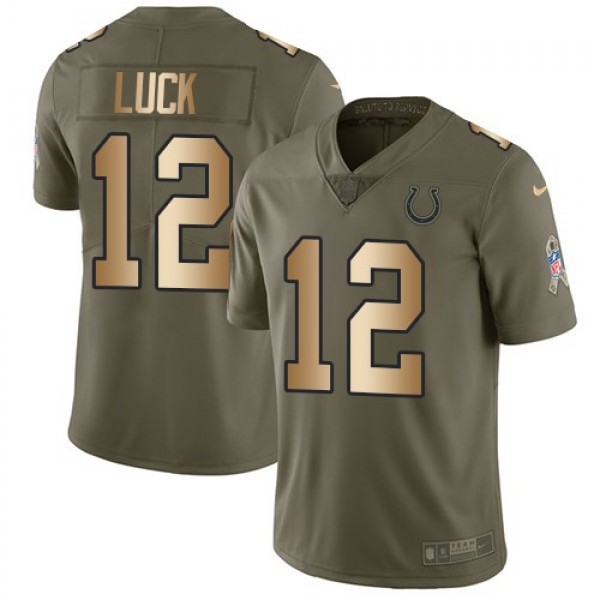 Nike Colts #12 Andrew Luck Olive/Gold Men's Stitched NFL Limited 2017 Salute To Service Jersey