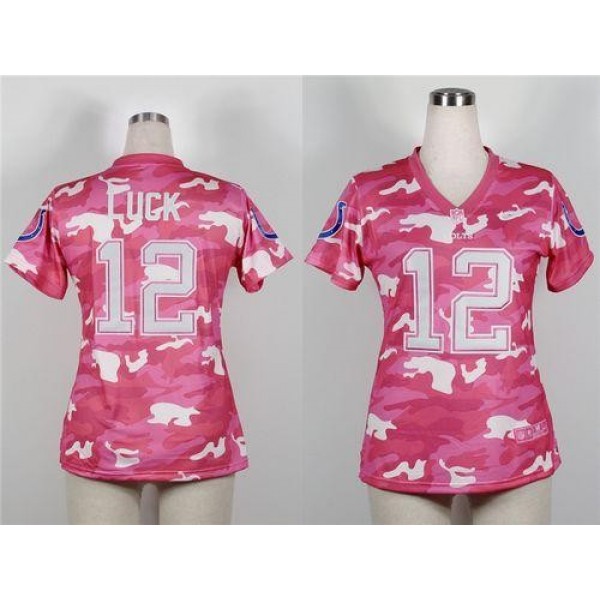 Women's Colts #12 Andrew Luck Pink Stitched NFL Elite Camo Jersey