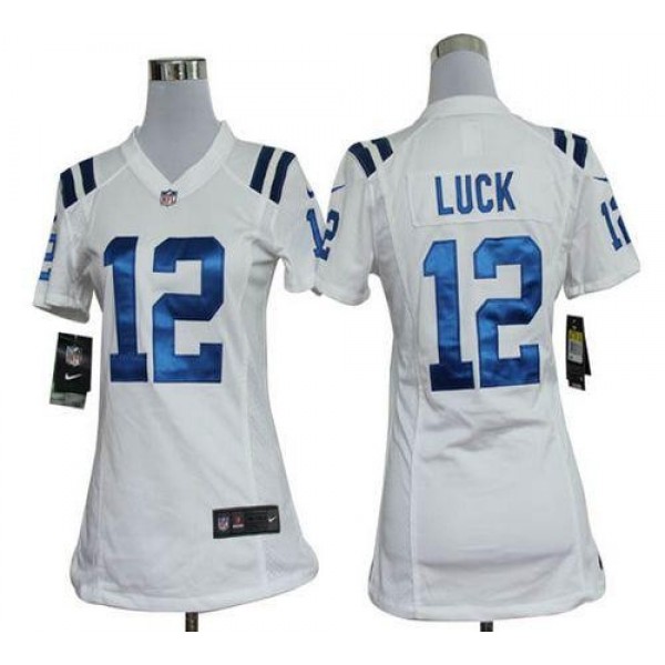 Women's Colts #12 Andrew Luck White Stitched NFL Elite Jersey