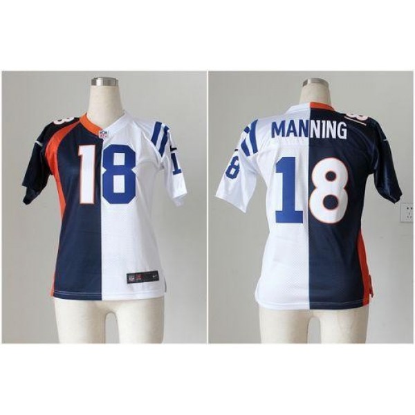 Women's Colts #18 Peyton Manning Blue White Stitched NFL Elite Split Broncos Jersey