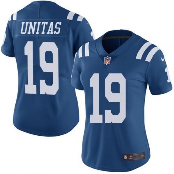 Women's Colts #19 Johnny Unitas Royal Blue Stitched NFL Limited Rush Jersey