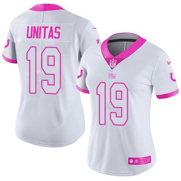Women's Colts #19 Johnny Unitas White Pink Stitched NFL Limited Rush Jersey