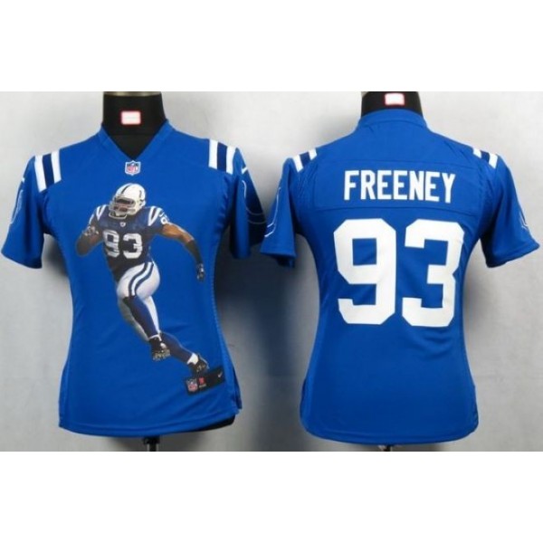 Women's Colts #93 Dwight Freeney Royal Blue Team Color Portrait NFL Game Jersey