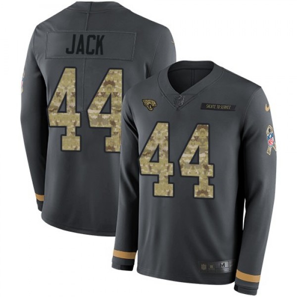 Nike Jaguars #44 Myles Jack Anthracite Salute to Service Men's Stitched NFL Limited Therma Long Sleeve Jersey