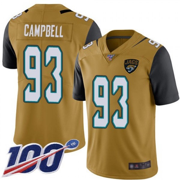 Nike Jaguars #93 Calais Campbell Gold Men's Stitched NFL Limited Rush 100th Season Jersey